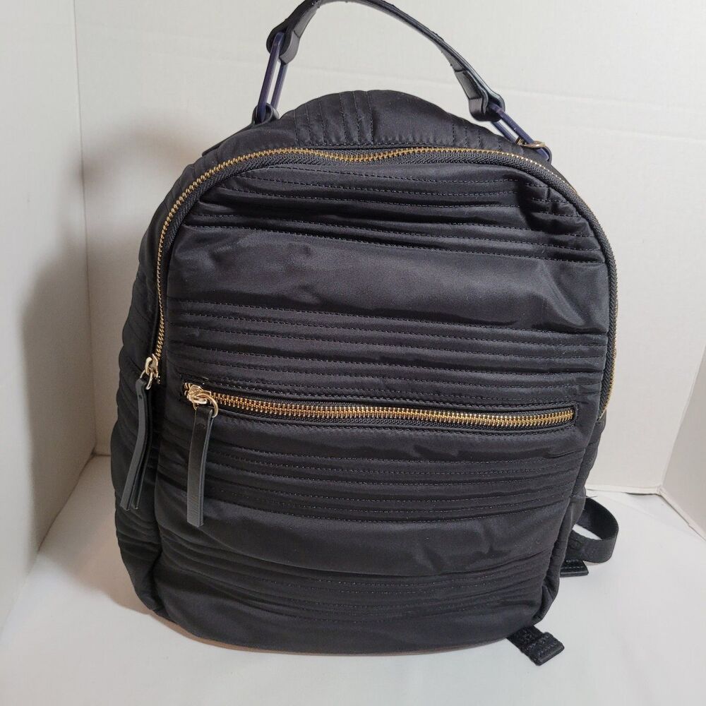 Tommy Hilfiger Black Quilted Nylon Backpack Gold Zippers Front Pockets *Flaw